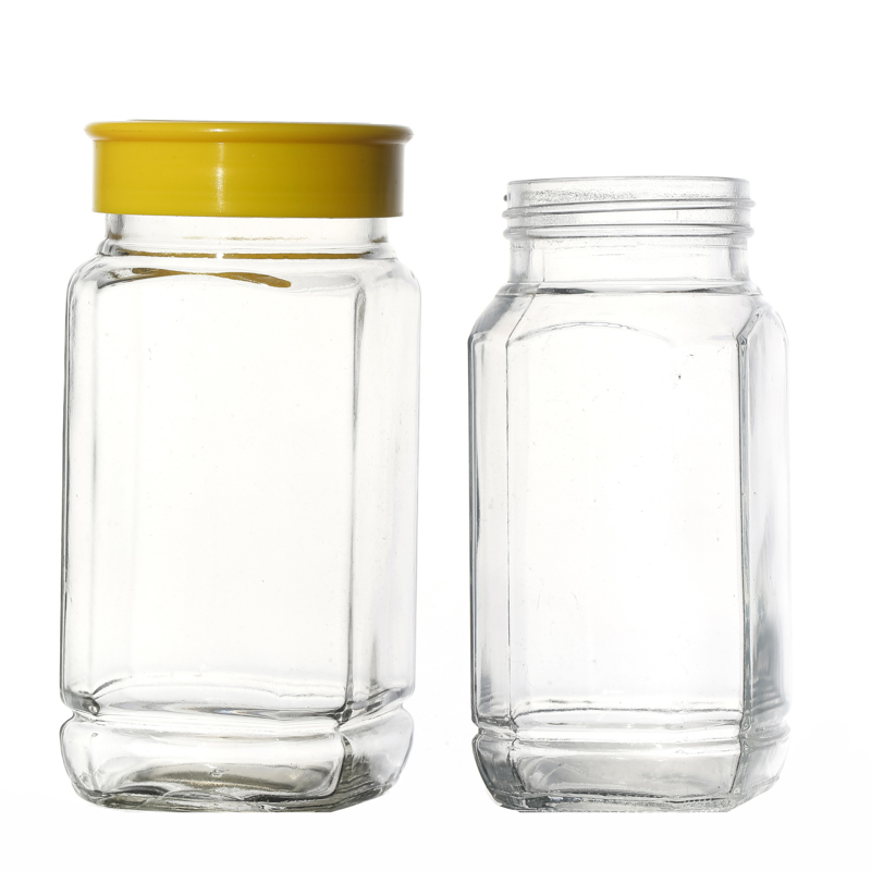 Precio de fábrica 350 ml 670 ml de jarras de miel de vidrio cuadrado con tapa de plástico