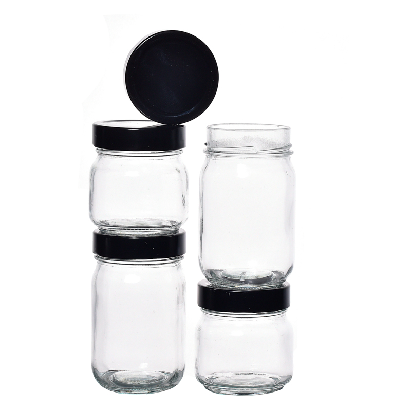 Embalaje de frasco de vidrio personalizar OEM Round 250ml 380 ml de vaso de jarra de masón con tapas