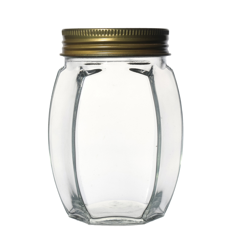 Fábrica Venta caliente Hexagon Hexagon Gran Glass Almacenamiento Jam Jars Jares de miel