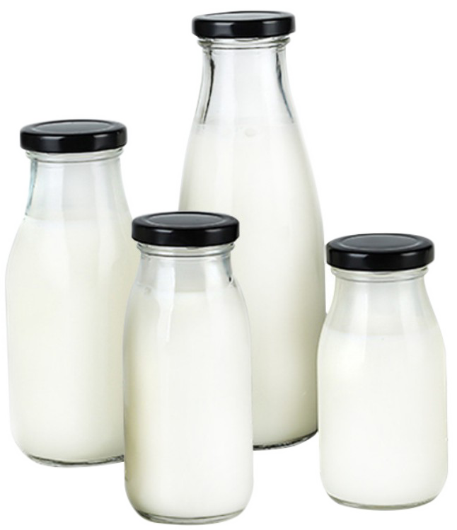 Venta caliente al por mayor 200 ml 500ml 1000ml botellas de bebidas de leche redonda de vidrio