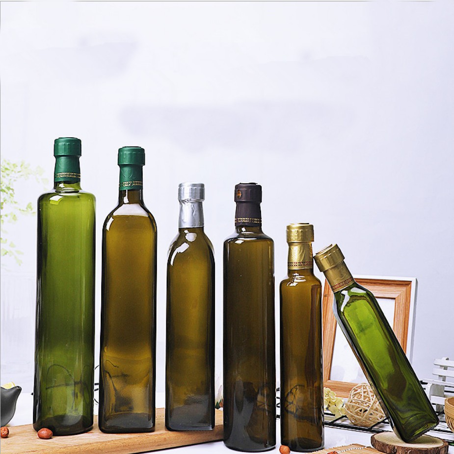 Color ámbar 250 ml de botellas de aceite de oliva de vidrio botellas de aceite de cocción con tapas