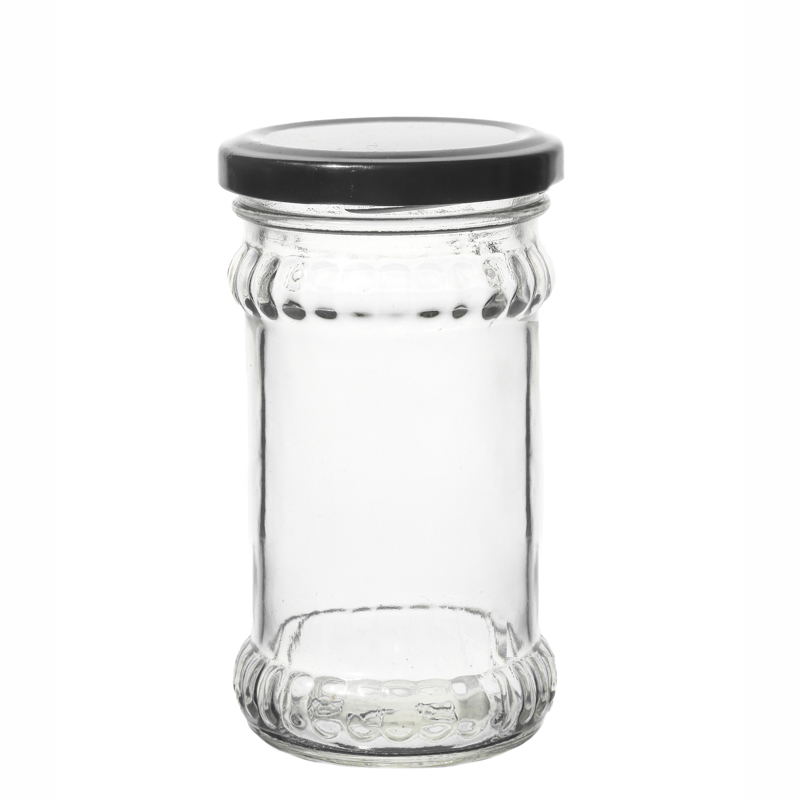 Al por mayor 200 ml 220ml 280 ml de jarras rectas rectas de vidrio empaquetado de alimentos jarras de vidrio frascos de vidrio con fabricante de tapa