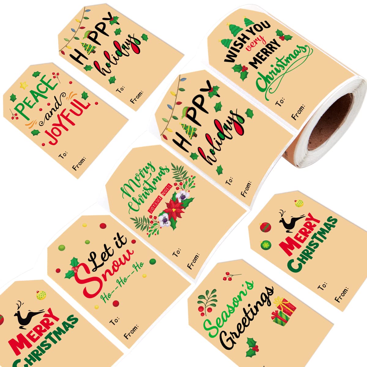 Etiquetas de papel termal con recubrimiento de KDG Holidaciones navideñas Etiqueta de vinilo auto adhesivo impreso