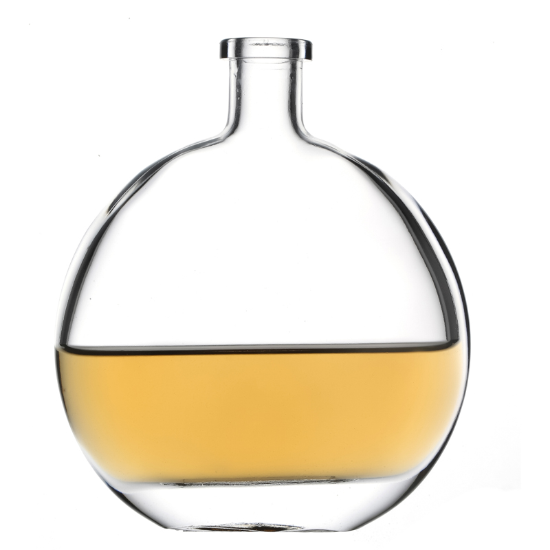 Botella de vidrio redonda plana 250 ml para liquor whisky kdg cristalería