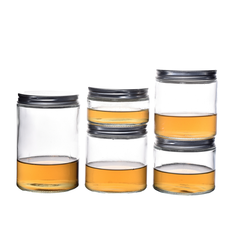 Jarra de vidrio de cilindro de flint 500 ml con tapas de tornillo para mermelada de almacenamiento de alimentos