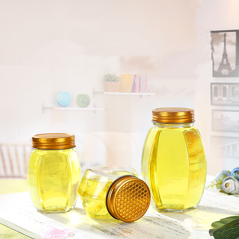 Hexagon Hexagon Gran Glass Jam Job Jars Jares de miel al por mayor