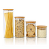 Diferentes tamaños Jar de alimentos de vidrio de alta transparencia con tapa de bambú