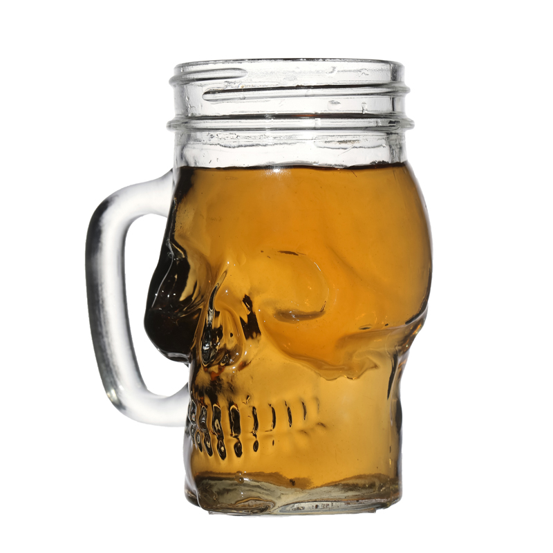 Cazas de bebidas de cerveza de vidrio con forma de cráneo de 300 ml con tapa de tornillo