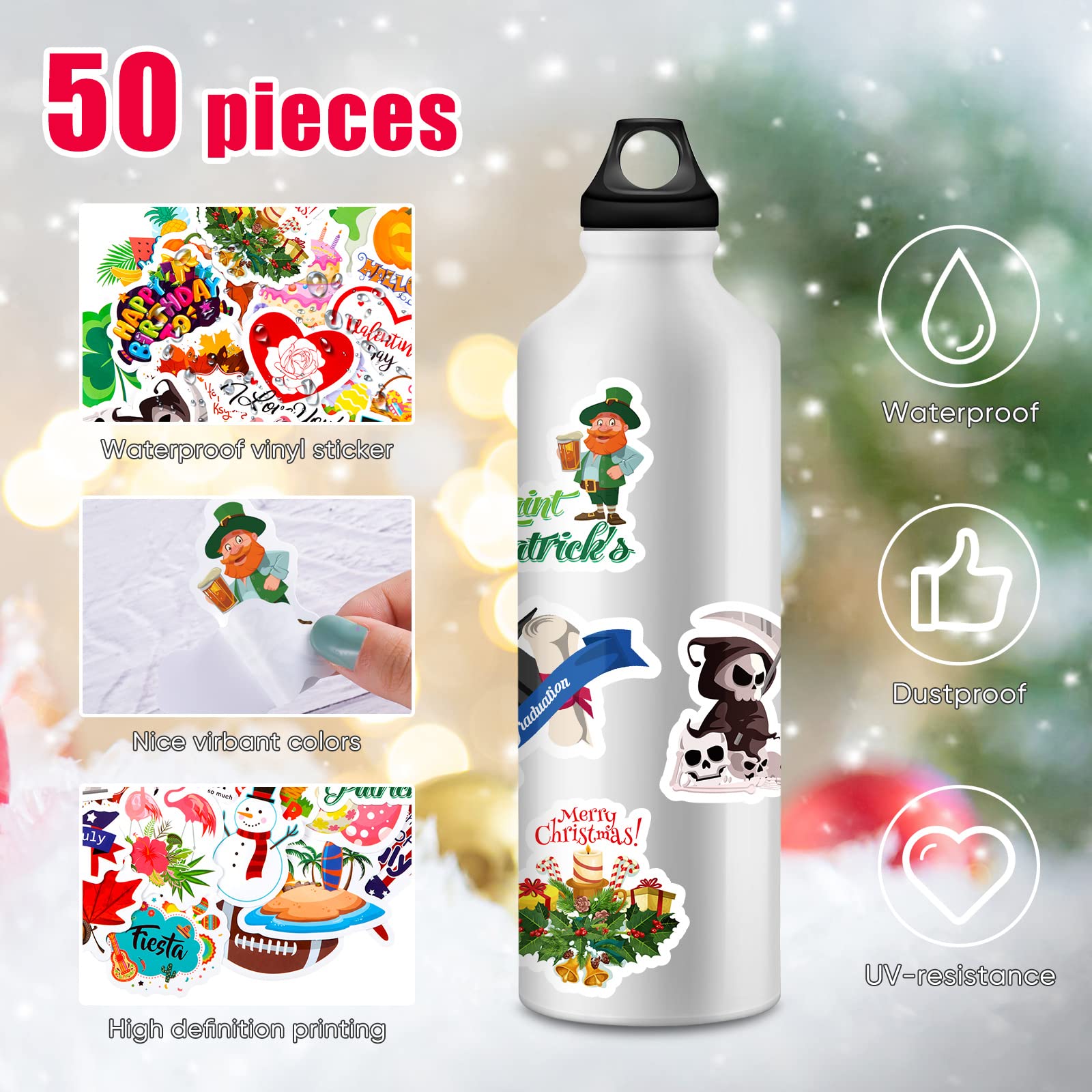 KDG Etiqueta de dibujos animados personalizados Pegatina de vacaciones de Navidad Pegatina adhesiva para cortar el agua