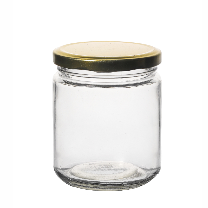 Frascos de comida de vidrio de boca ancha al por mayor con tapas de 15 oz vacías 450 ml de botella de vidrio jarras redondas de almacenamiento transparente para alimentos