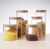 Diferentes tamaños Jar de alimentos de vidrio de alta transparencia con tapa de bambú