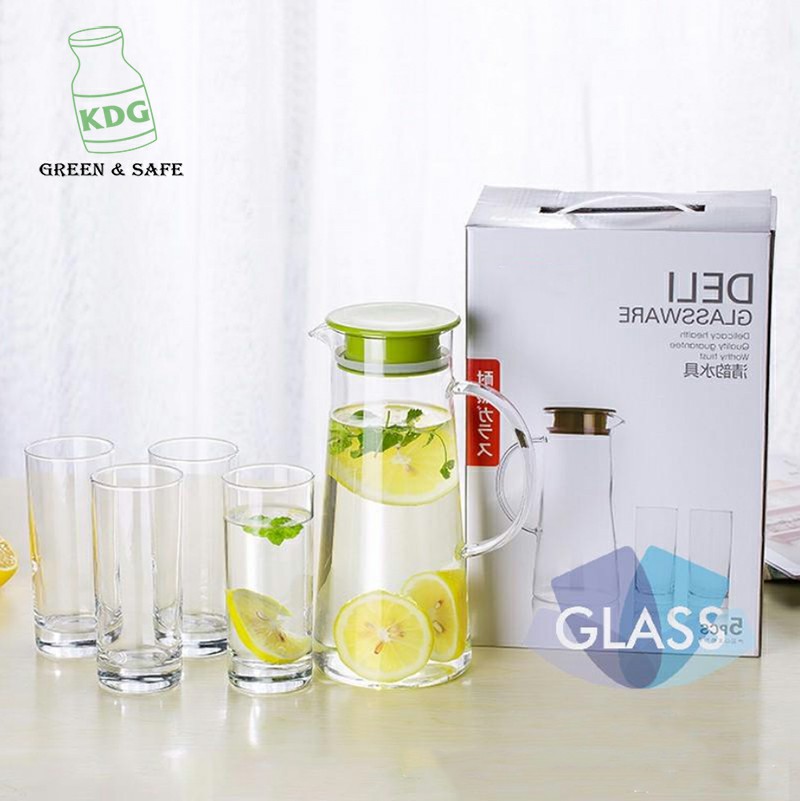 Jargador de vidrio reutilizable natural de 1300 ml con tazas establecidas