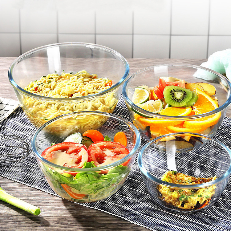 Tazón redondo de vidrio transparente para vegetales de fruta de ensalada