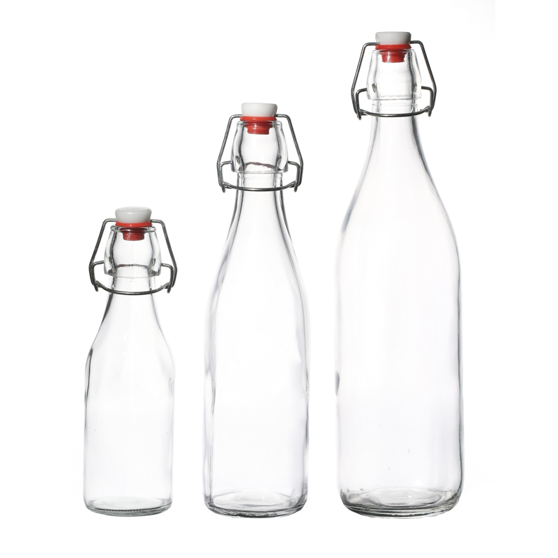 Botellas de bebidas de vidrio de 250 ml al por mayor botellas de leche de agua con tapas colgantes